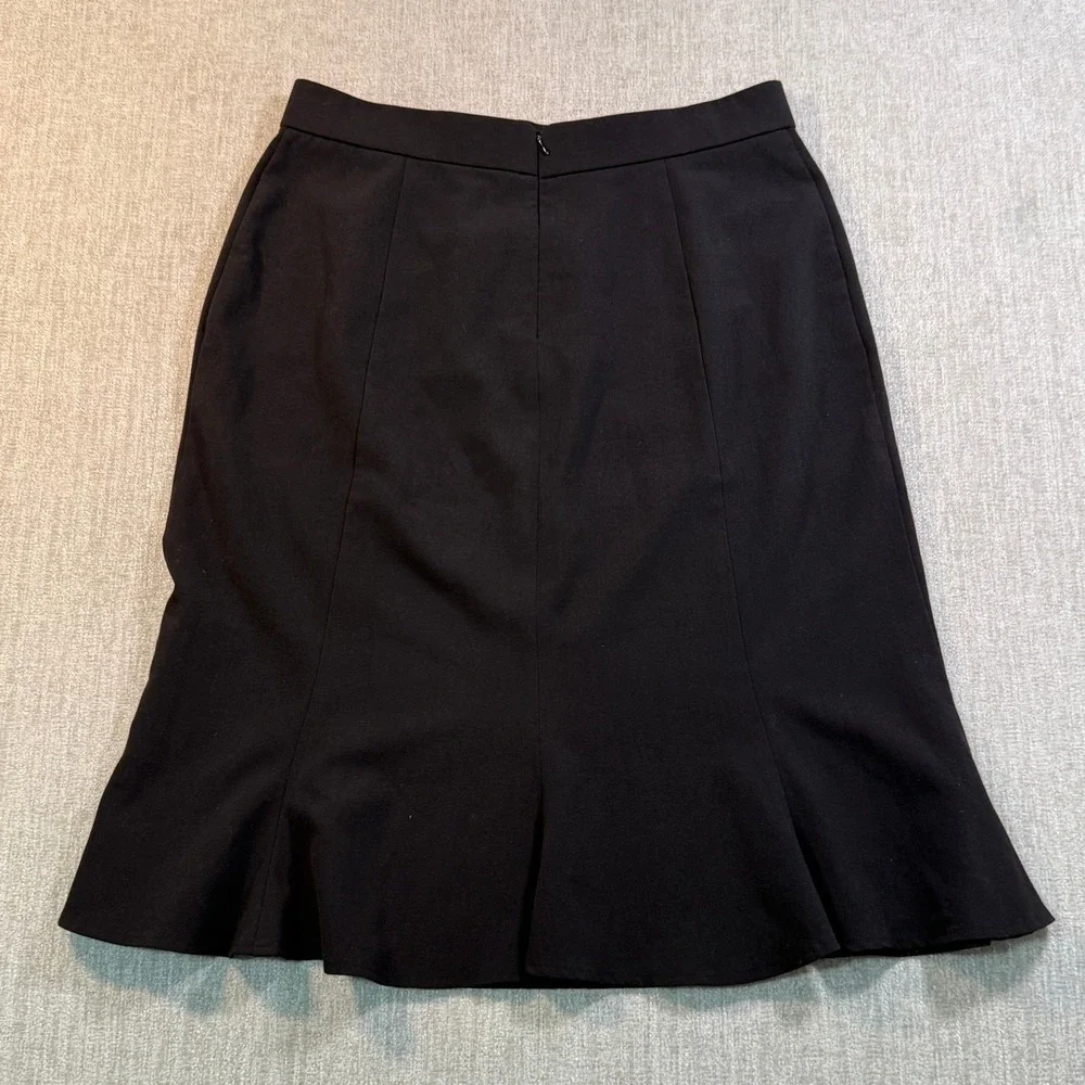 Joanna Petite Black Flounce Hem Mermaid Skirt Size 12P Stretch Midi Professional